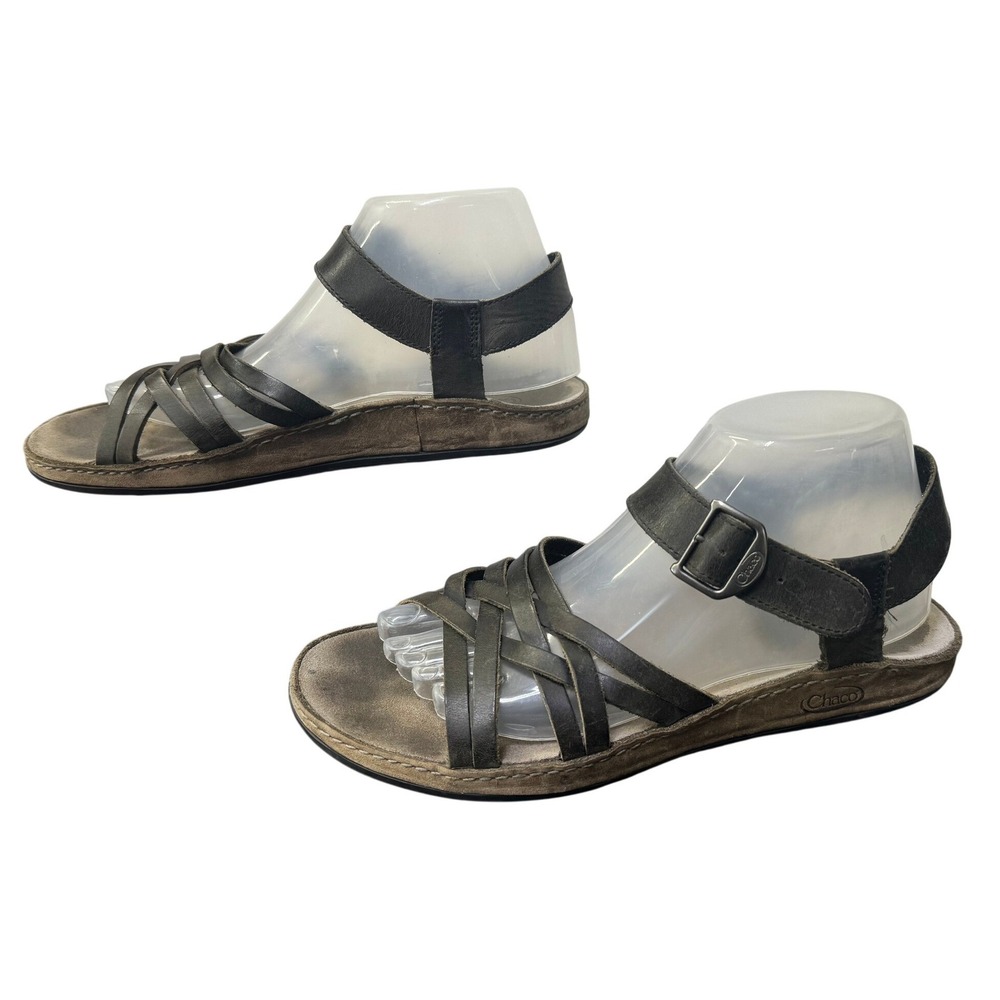 Chaco Maya‎ Dark Gray Leather Strappy Gladiator Sandals Womens Size 8 J105552